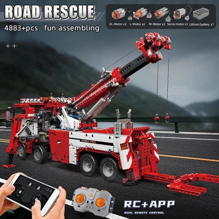 8x8 Road Rescue Truck Crane Building Blocks 4883Pcs Technical Motorized Assembly Bricks Toys For Kids Gifts