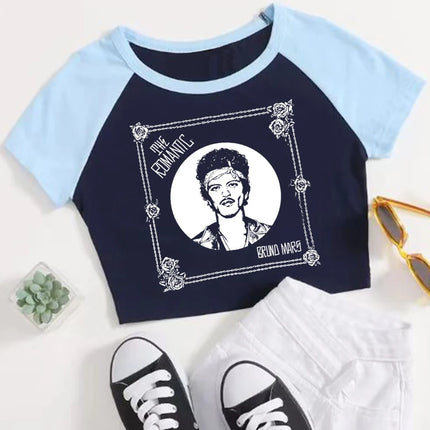 Bruno Mars The Romantic New Album Crop Tops T-Shirt Girls Fashion Women O-Neck Short Sleeve