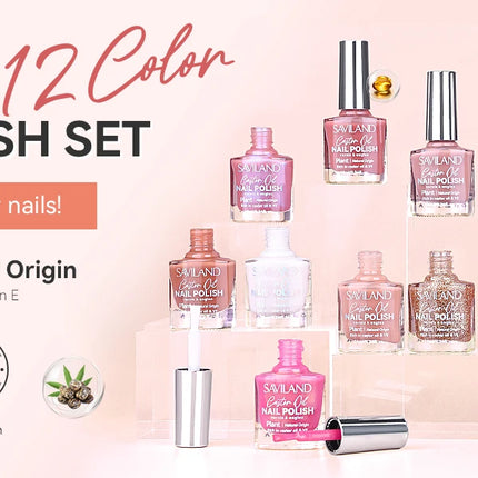 SAVILAND 12 Color Pastel Nail Polish Set Quick Dry Non Gel Formula with Castor Oil Base Top Glossy Coat for Manicure Art