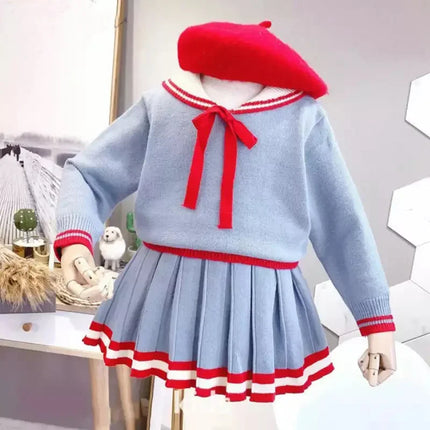Fall toddler girl sweaters  2022 new warm knitted shirt suit skirt Korean fashion autumn winter clothes children's two piece set