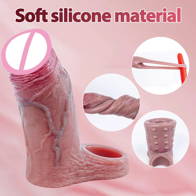 Open Ejaculation Penis Rings Realistic Male Silicone Dick Extension Sleeve Dildo Enlargement Delay Pleasure Enhancing Sex Toy