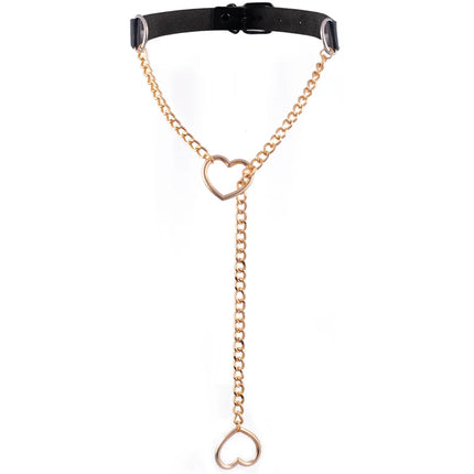 Heart Slip Chain Necklace Black leather Choker Collar For Women Goth Accessories  Punk Gothic Jewelry