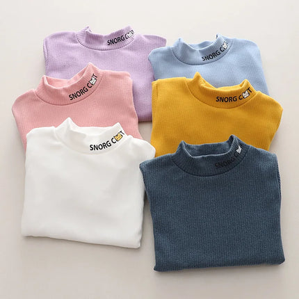 2025 New Children's Warm Base Shirt, Children's Mid Neck Honeycomb Top, Men's and Women's Winter Half High Neck Top