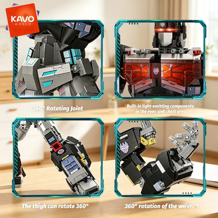 KAVOWORLD 2045PCS Future Technology Dark Commander Mecha Building Bricks Kit Articulated Limbs Robot Figure with LED Lights Collectible Display Model DIY Assembly Tech Interactive Toy Birthday Gift for Robot Enthusiasts