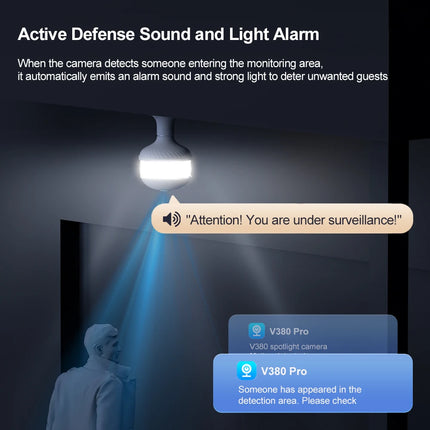 V380 Pro 6MP WiFi E27 Bulb Security Spotlight Camera Full Color Night Vision Two-Way Voice 360° Panoramic Surveillance Camera