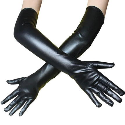 Sexy Patent Leather Long Gloves Cosplay Clothing Accessories Black Tight Gloves Pole Dance Performance Gloves Show Punk Gothic