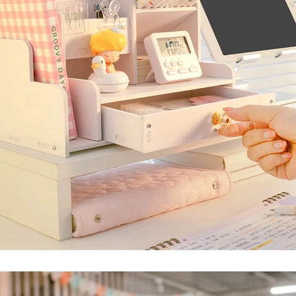 Mark Pen Pencil Holder Wooden Desk Organizers Shelves Accessories Desktop Stationery Organizer Bookshelf Home Office Storage Box