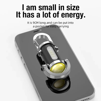 Rechargeable Mini Keychain Flashlight COB Working Light with Outdoor Hook Emergency Warning Light for Camping Walking Hiking