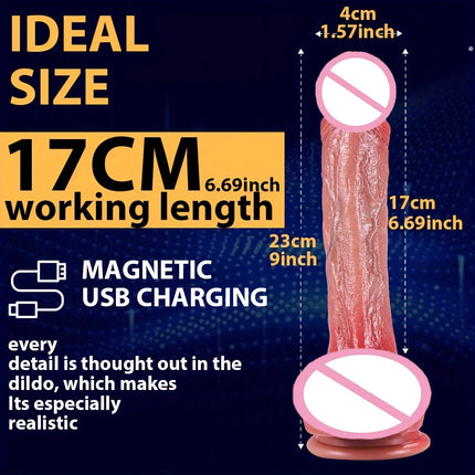9inch Realistic Silicone Dildo Vibrator with Thrust Function G-Spot Anal Butt Plug 10 Thrust Modes 10 Vibration Settings for Ple