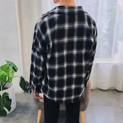 Casual Plaid Long Sleeve Men's Shirt Autumn Korean Style Loose Fashionable Outerwear Couple's Casual Shirt Comfortable Fit