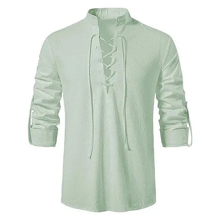 King Billion Men's Shirts Casual Men Cotton Linen Long Sleeve T-shirt Spring Autumn Vintage Shirt US Size Drawstring Neck