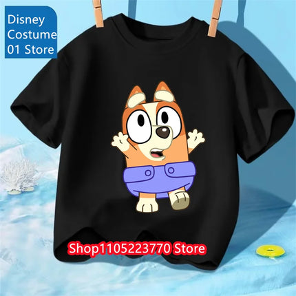Autumn Winter Bluey Short Sleeve T-Shirt Kids Printed Top Soft Cartoon Tee Comfortable for Boys Girls