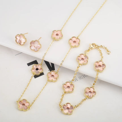 Hollow Metal Double sided Hollow Jewelry Set Sparkling Hot Selling Plum Blossom Jewelry Set Creative New Design For Women Clover