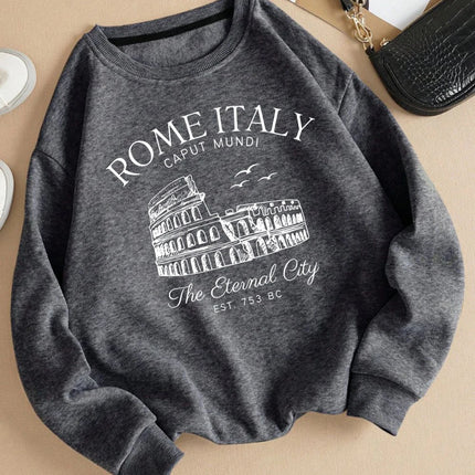 Colosseum Rome Italy Print Woman Sweatshirt Casual Crewneck Sportswear Y2K Loose Multicolor Pullover All-Match Fleece Clothing