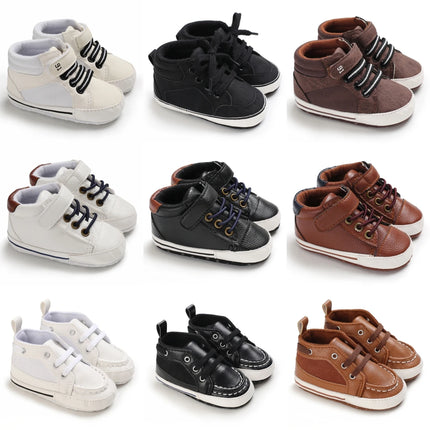 Spring and Autumn High Top With PU Anti Slip Baby Shoes 0-1 Year Old Baby Casual Sports Soft Soled Walking Shoes