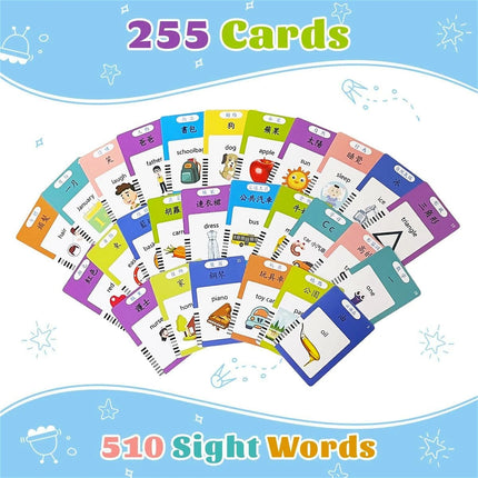 Cantonese Mandarin English Talking Flash Cards, Trilingual Learning Flashcard Toys  for Toddlers, 510 Sight Words,birthday gift