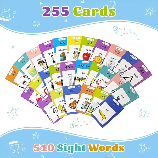 Cantonese Mandarin English Talking Flash Cards, Trilingual Learning Flashcard Toys  for Toddlers, 510 Sight Words,birthday gift
