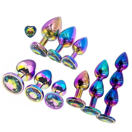 Colorful Anal Plug Rainbow Butt Plug Metal Anal Sex Toys Dildo Anal Beads 3 size for Choice Sex Toys Drop Shipping