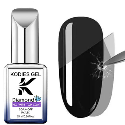 KODIES GEL Diamond Top Coat No Wipe Super Shiny 15ml HEMA /TPO Free Gel Nail Polish Crystal Shine Gel Finish All for Manicure