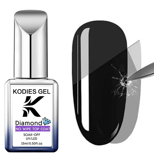 KODIES GEL Diamond Top Coat No Wipe Super Shiny 15ml HEMA /TPO Free Gel Nail Polish Crystal Shine Gel Finish All for Manicure