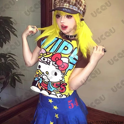 2026 New Y2K Sanrio HelloKitty Anime Cartoon Print T-shirt For Girls Summer Short Sleeve Tees High Street Gothic Kids/Adult Tops