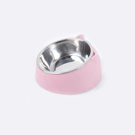Cat Dog Bowl 15 Degrees Raised Non Slip Puppy Base Cat Food DrinkingStainless Steel  Water Feeder Tilt Safeguard Neck Pet