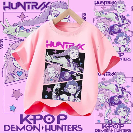 2026 New Huntrix Girls' Shirt Rumi Zoey Mira Graphic Print T-Shirt for Teens and Toddlers Spring/Summer Demon Hunter T-Shirt