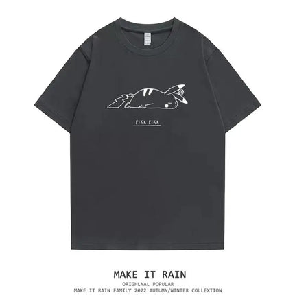 Japanese Super Hot Pikachu Trendy Printed Short Sleeved T-shirt Summer Trend Ins Versatile Top T-shirt Simple Men's and Women's
