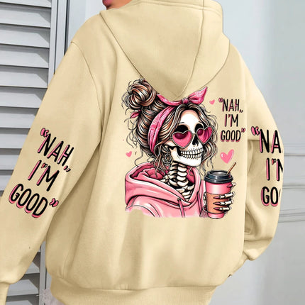 I'm Good Coffee Skull Funny Printing Womens Hoodie Loose Jogging Pullovers Fleece Autumn Sportswear Casual Y2K Unisex Hoody