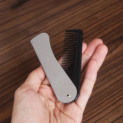 1pc Foldable Anti Static Pocket Steel Comb Men's Oil Head Portable Beard Comb Foldable Styling Tool Special for real hair wigs