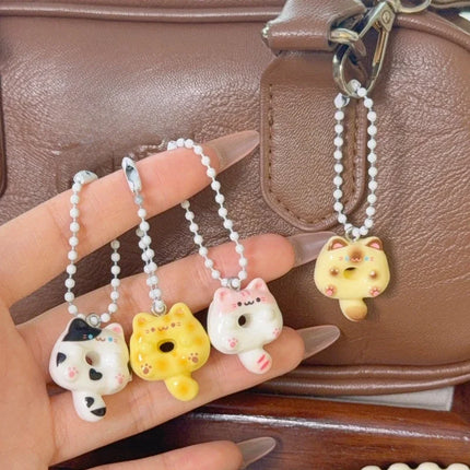 Cartoon Cute Donut Cat Pendant Keychain Phone Lanyard Charm Strap Bag Charm Animal Pendant for Student Backpack Bag Charm Gift