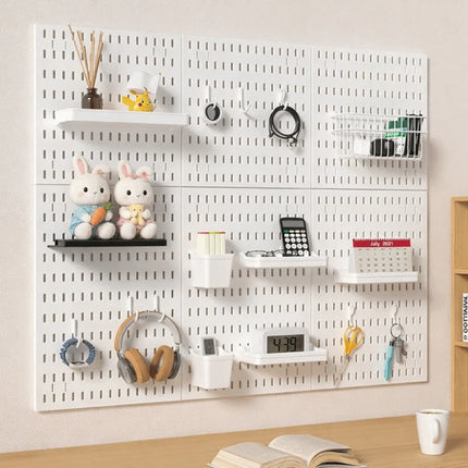 Wall-Mounted Storage Board with Hooks DIY Pegboard Space-Saving Storage Organizer Board for Kitchen Bedroom Bathroom Study Room