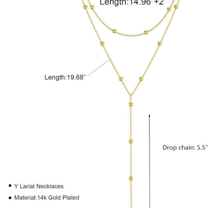 Gold Necklace for Women 14k Gold Plated/Silver Y-Shaped Pendant Necklace Layered Beaded Chain Drop Necklaces For Women Gift