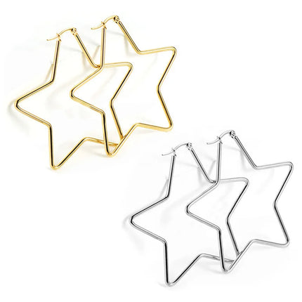Y2K Earring Fashion Women's Polished Stainless Steel Cool Five-pointed Star Shape Hoop Hinged Earrings