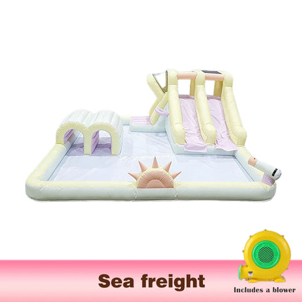 Inflatable Bounce House with Slide Pool Children Playhouse Inflatable Castle with Blower for Summer Party Outdoor Colorful Pool