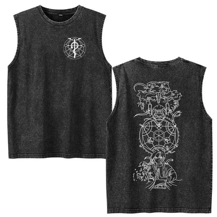 Anime Fullmetal Alchemist Vintage Washed Tank Tops Funny Manga Brotherhood Eyes T-shirts Fashion Casual Sleeveless Vest T-shirts