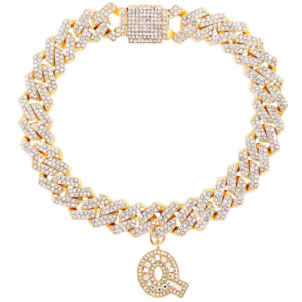 New 14MM Iced Out Cuban Chain 26 Initial Letter Anklets for Women Bling Paved Rhinestone Hip Hop Ankle Bracelet Barefoot Jewelry
