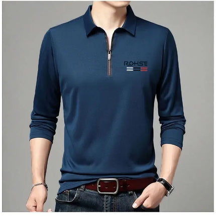 Spring Autumn New Business Half Zipper Polo Shirt Long Sleeve Solid Casual All-match Tops Tees Fashion Vintage Men Clothing