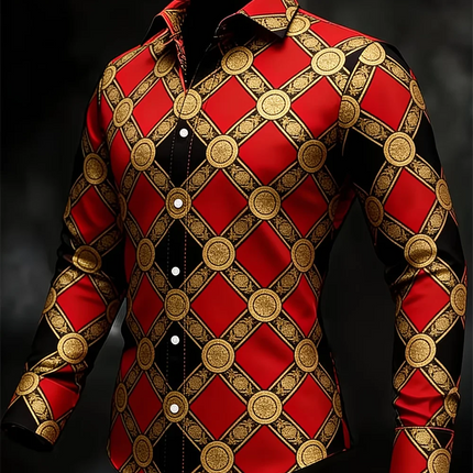 New men's 3D clover printed long sleeved shirt with high-quality pattern casual long sleeved collar top