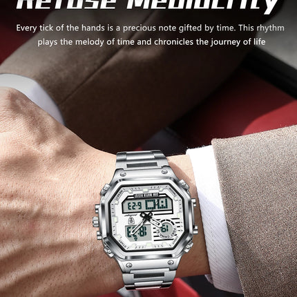 POEDAGAR Functional Men Wristwatch Waterproof Luminous Stainless Steel LED Man Watch Week Date Electronic Men's Quartz Watches
