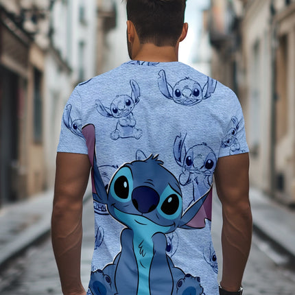 Adorable Stitch Doodle Pattern Graphic T-shirt Men's Casual Summer Crew Neck Streetwear