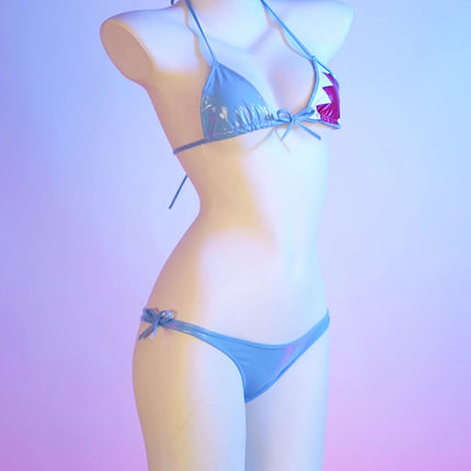 Cute Shark Pool Parry Anime Comics Girl Bikini Swimsuit Gawr Gura Cosplay PU Swimsuit Split Bathing Suit Low Waist Leather Outfi