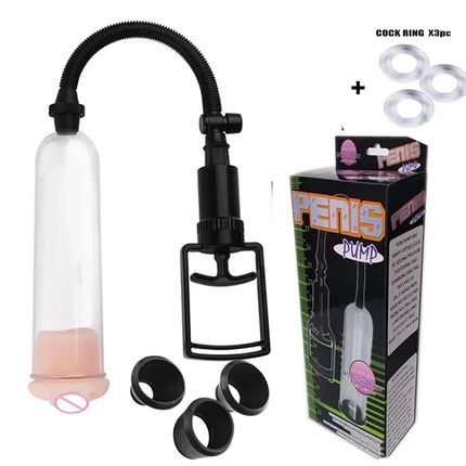 Men's Vacuum Penis Pump-Manual Enlargement Trainer with Silicone Sleeves, Enhanced Erection, Safe Suction, Adult Sex Toy for Men