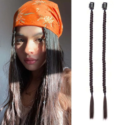 2pcs 18"Long Synthetic Clip-In Box Braid Hairpiece Extension, Boho Hairstyle, High-Temperature Fiber Daily Costume Party K-POP
