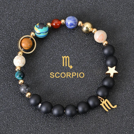 12 Zodiac Signs Constellation Bracelet Men Women Universe Galaxy Eight Planets Solar System Natural Stone Bracelet Beaded