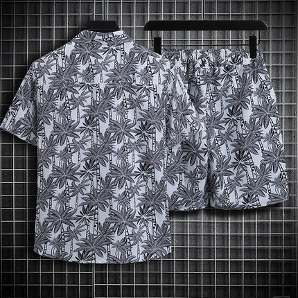 Hainan Island Beach Shirt Men's Set Sanya Travel Hawaii Large Size Floral Print Five-Quarter Pants Short Sleeve Casual Shirt