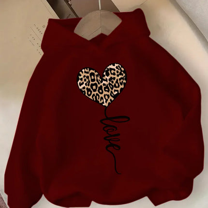 This autumn single-piece girls' fashionable hooded sweatshirt features a simple and elegant heart-shaped pattern print