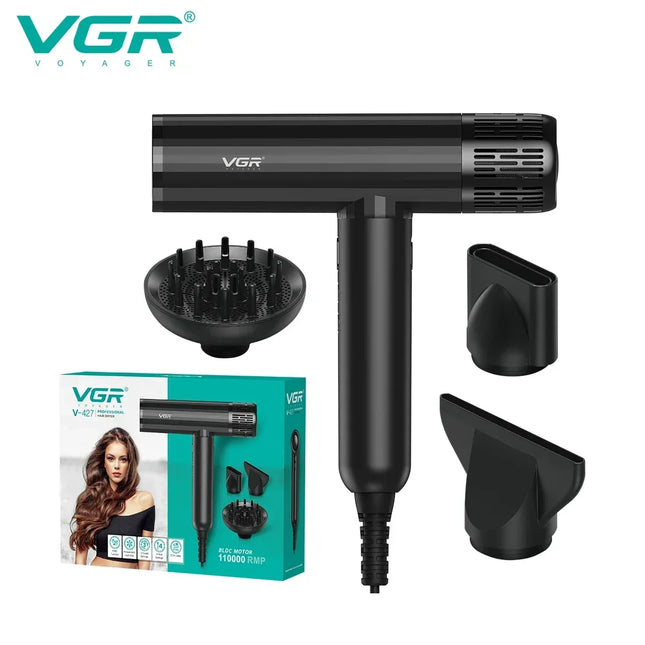 VGR Hair Dryer Professional Blow Dryer Brushless Direct Current Motor Household 110000 RPM Powerful Hair Dryer for Salon V-427