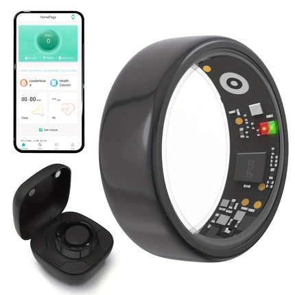 Smart Ring Men Women With Charging Case,Heart Rate Blood Oxygen,Skin Temperature Monitor,5ATM Waterproof For Android iOS