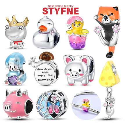 925 Silver Animal Series Snail Lamb Fox Chicken Duck Beaded Pendants Fit Bracelets Necklaces Fine Jewelry Making Gifts